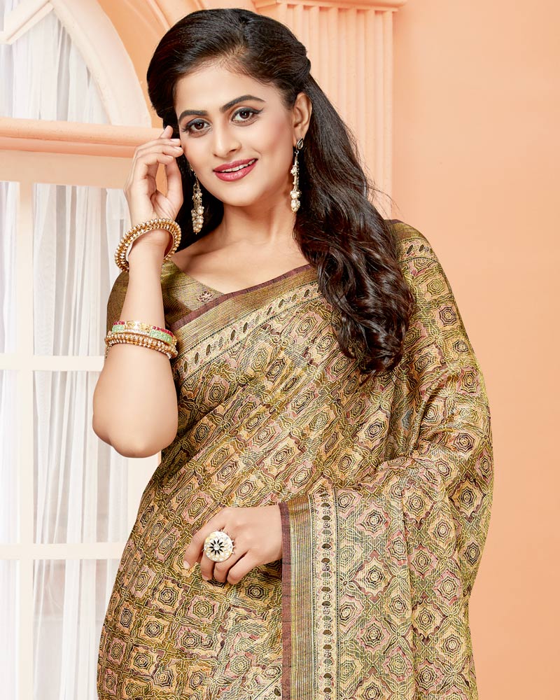 Vishal Prints Dark Sand Digital Print Brasso Saree