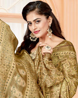 Vishal Prints Dark Sand Digital Print Brasso Saree