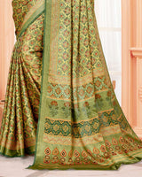 Vishal Prints Khaki Green Digital Print Brasso Saree