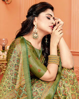 Vishal Prints Khaki Green Digital Print Brasso Saree