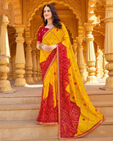 Vishal Prints Chili Red Printed Chiffon Bandhani Print Saree With Foil Print And Fancy Border