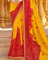 Vishal Prints Chili Red Printed Chiffon Bandhani Print Saree With Foil Print And Fancy Border