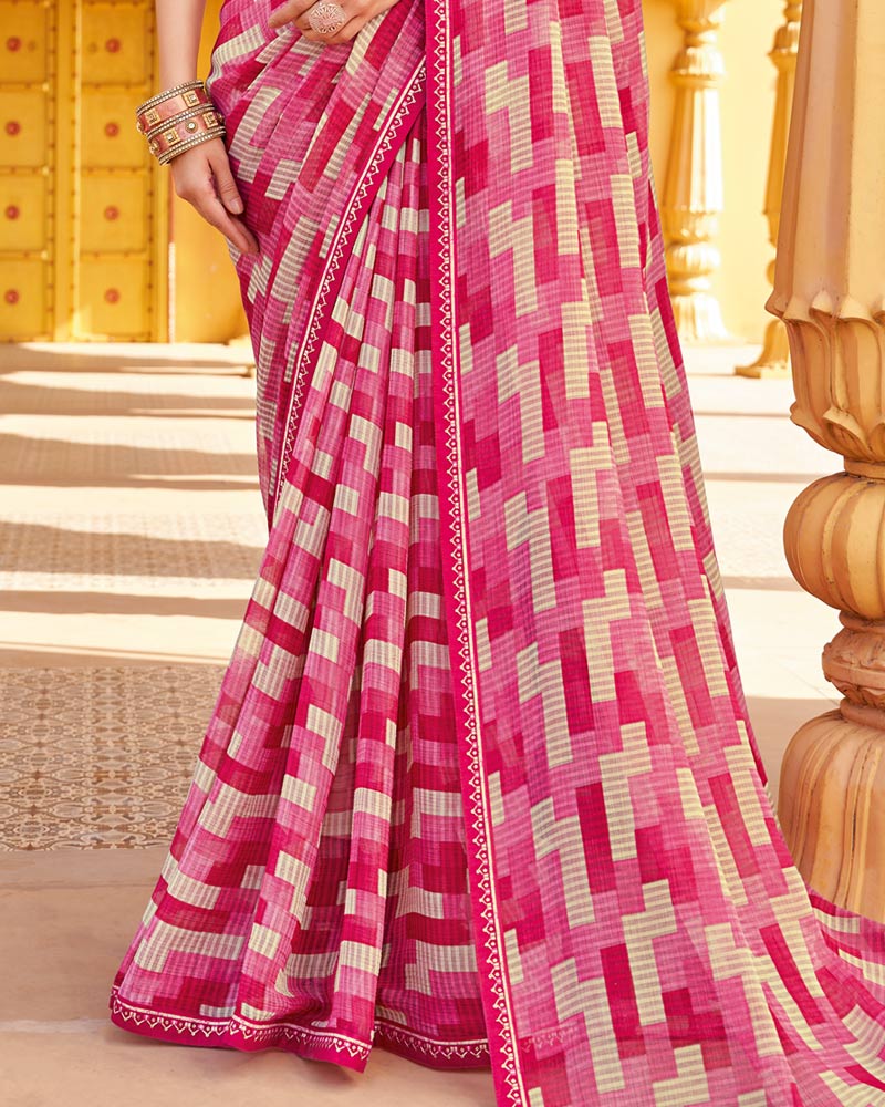 Vishal Prints Blush Pink Printed Chiffon Saree With Fancy Border