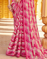 Vishal Prints Blush Pink Printed Chiffon Saree With Fancy Border