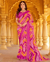 Vishal Prints Burnt Pink Printed Georgette Saree With Foil Print And Weaved Satin Patta Border