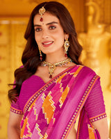 Vishal Prints Burnt Pink Printed Georgette Saree With Foil Print And Weaved Satin Patta Border