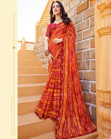 Vishal Prints Persian Red Printed Chiffon Saree With Diamond Work And Fancy Border
