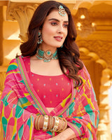 Vishal Prints Cerise Pink Printed Chiffon Saree With Fancy Border