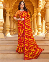 Vishal Prints Lipstick Red Printed Chiffon Saree With Fancy Border