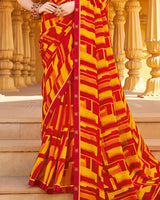 Vishal Prints Lipstick Red Printed Chiffon Saree With Fancy Border