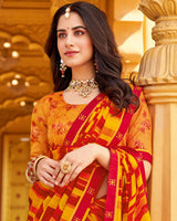 Vishal Prints Lipstick Red Printed Chiffon Saree With Fancy Border