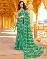 Vishal Prints Persian Green Printed Chiffon Saree With Fancy Border