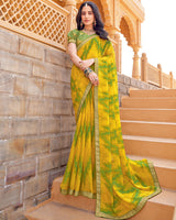 Vishal Prints Golden Yellow Printed Chiffon Saree With Zari Border