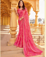 Vishal Prints Pastel Red Printed Chiffon Saree With Fancy Border