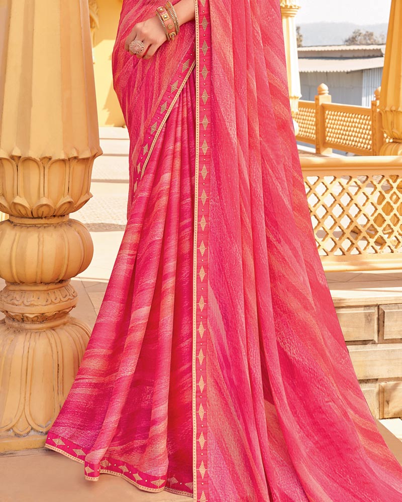 Vishal Prints Pastel Red Printed Chiffon Saree With Fancy Border