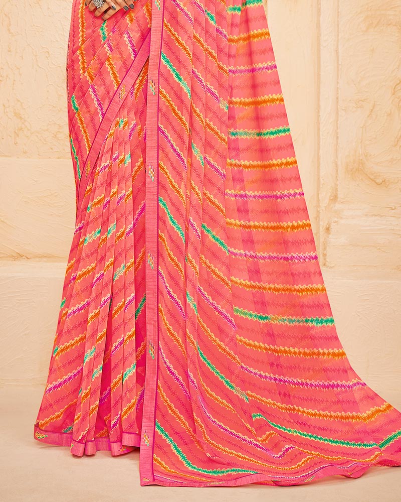 Vishal Prints Pastel Red Printed Georgette Saree With Fancy Border