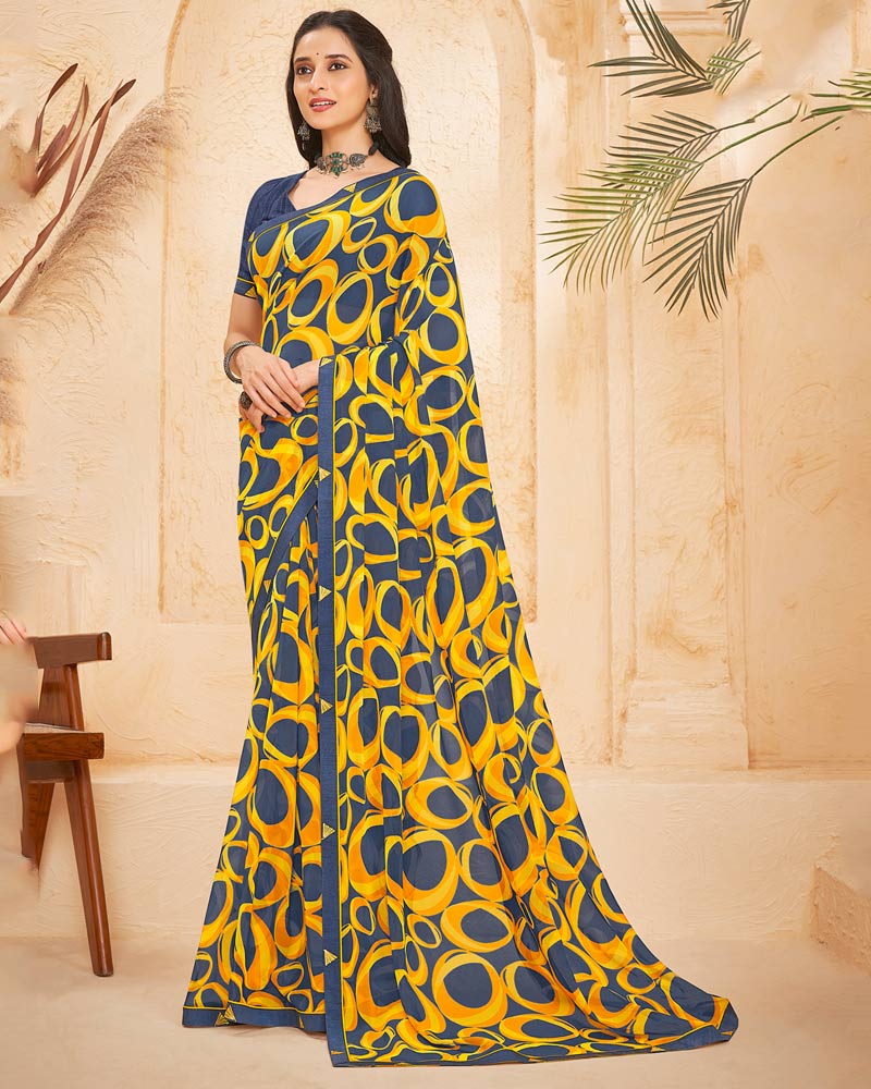 Vishal Prints Ink Blue Printed Georgette Saree With Fancy Border