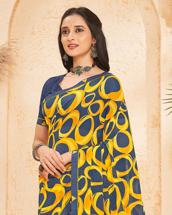 Vishal Prints Ink Blue Printed Georgette Saree With Fancy Border