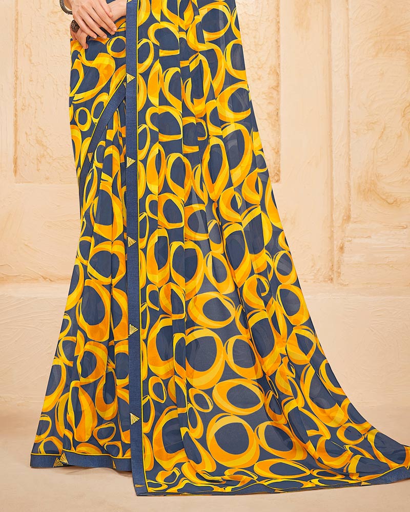 Vishal Prints Ink Blue Printed Georgette Saree With Fancy Border