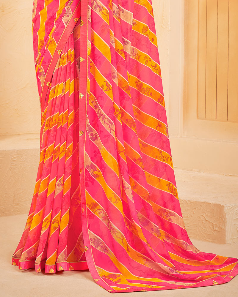 Vishal Prints Red Pink Printed Georgette Saree With Fancy Border