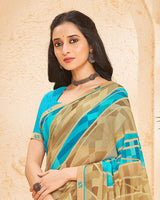 Vishal Prints Fawn Printed Georgette Saree With Fancy Border