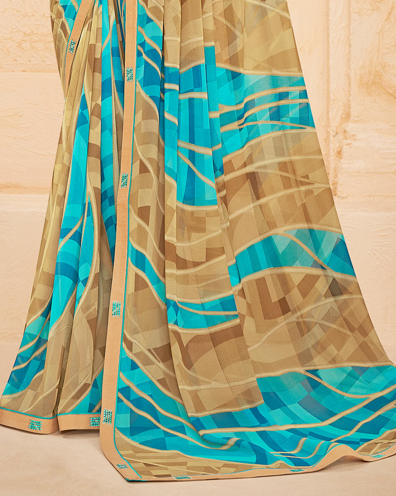 Vishal Prints Fawn Printed Georgette Saree With Fancy Border