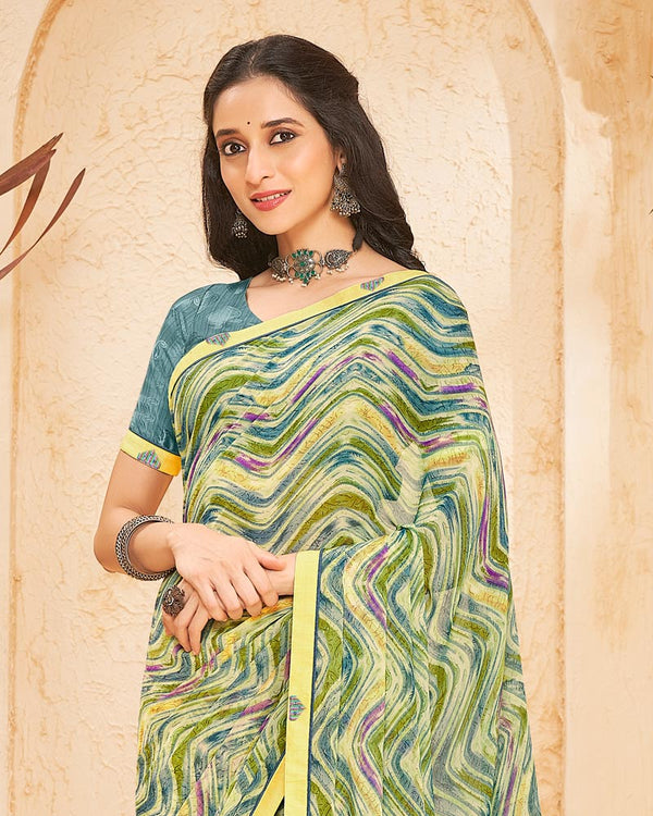 Vishal Prints Pastel Yellow Printed Georgette Saree With Fancy Border