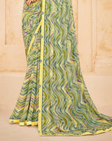 Vishal Prints Pastel Yellow Printed Georgette Saree With Fancy Border