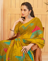 Vishal Prints Dark Mustard Printed Georgette Saree With Fancy Border