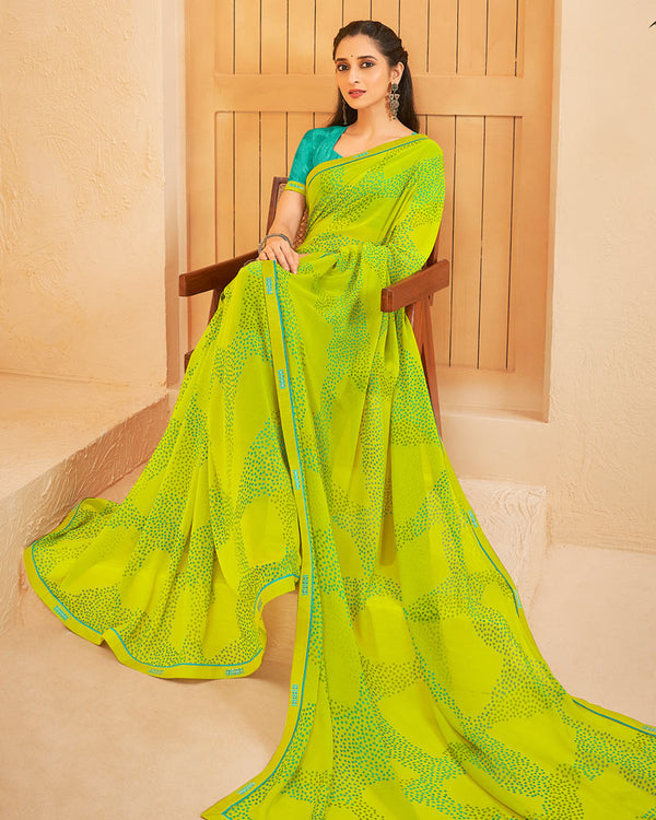 Vishal Prints Lime Green Printed Georgette Saree With Fancy Border