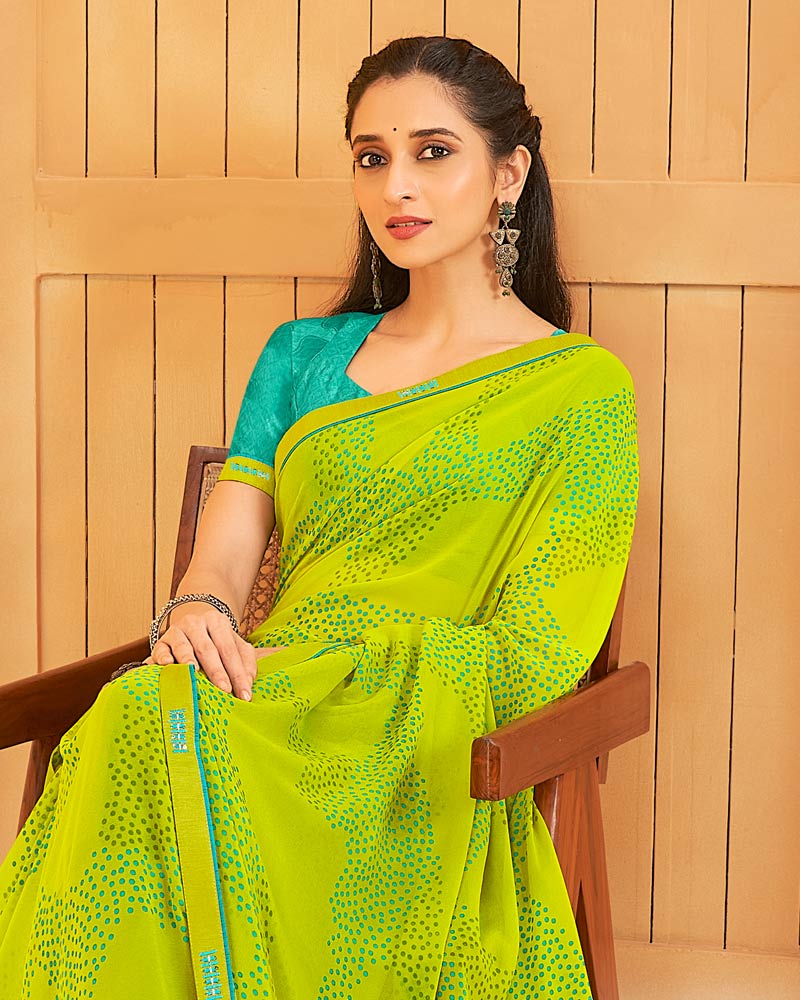 Vishal Prints Lime Green Printed Georgette Saree With Fancy Border