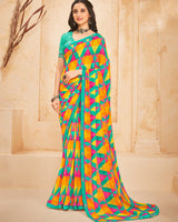 Vishal Prints Aqua Green Printed Georgette Saree With Fancy Border