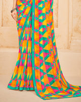 Vishal Prints Aqua Green Printed Georgette Saree With Fancy Border