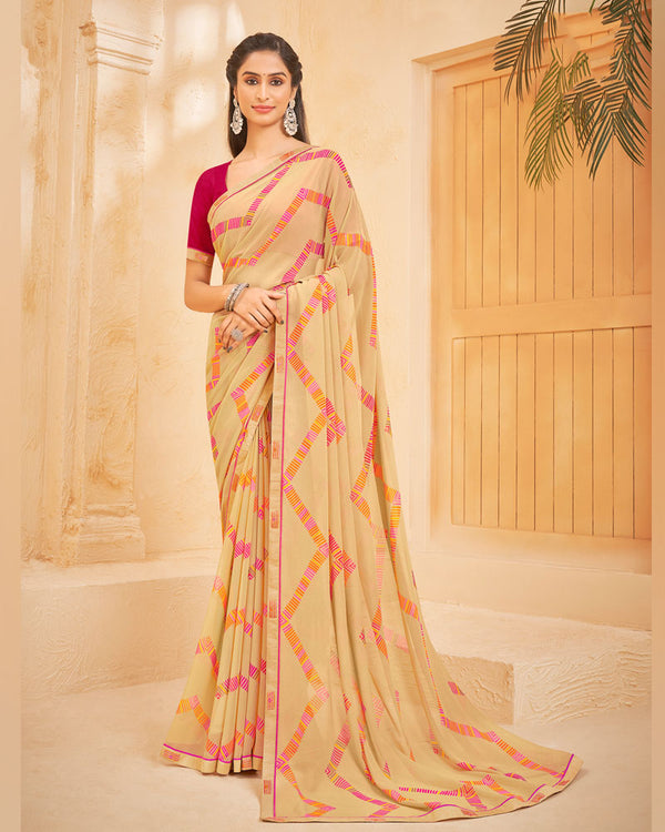 Vishal Prints Sand Beige Printed Georgette Saree With Fancy Border