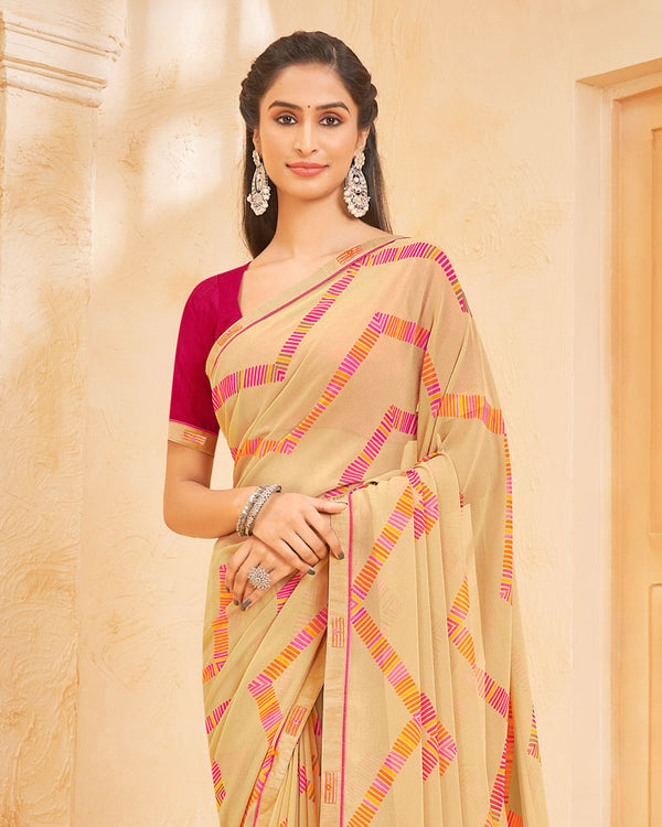 Vishal Prints Sand Beige Printed Georgette Saree With Fancy Border