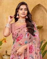 Vishal Prints Dusty Rose Printed Patterned Georgette Digital Print Saree With Fancy Border