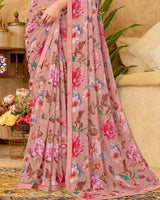 Vishal Prints Dusty Rose Printed Patterned Georgette Digital Print Saree With Fancy Border