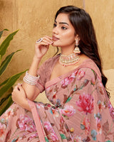 Vishal Prints Dusty Rose Printed Patterned Georgette Digital Print Saree With Fancy Border