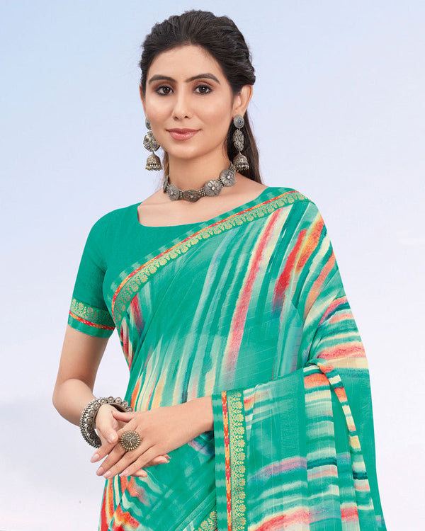 Vishal Prints Aqua Green Printed Patterned Georgette Saree With Border