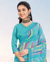 Vishal Prints Dark Turquoise Blue Printed Patterned Georgette Saree With Border