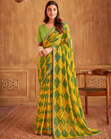 Vishal Prints Dark Yellow Printed Brasso Saree With Fancy Embroidery Piping