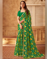 Vishal Prints Dark Sea Green Printed Brasso Saree With Fancy Embroidery Piping