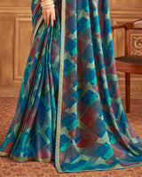 Vishal Prints Turquoise Green Printed Brasso Saree With Fancy Embroidery Piping