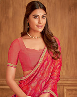 Vishal Prints Cerise Red Printed Brasso Saree With Fancy Embroidery Piping