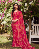 Vishal Prints Pinkish Red Printed Chiffon-Brasso Saree With Fancy Border