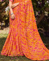 Vishal Prints Dusty Orange And Dark Pink Printed Chiffon-Brasso Saree With Fancy Border