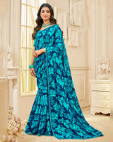 Vishal Prints Regal And Neon Blue Printed Chiffon Saree With Fancy Border