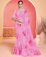 Vishal Prints Lavender Rose Printed Patterned Georgette Saree With Fancy Border