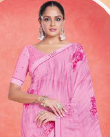 Vishal Prints Lavender Rose Printed Patterned Georgette Saree With Fancy Border
