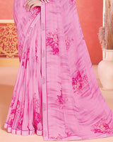 Vishal Prints Lavender Rose Printed Patterned Georgette Saree With Fancy Border